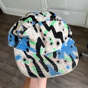Vintage 70s 80s Crazy Retro Graffiti Fitted Biker Hat Cap